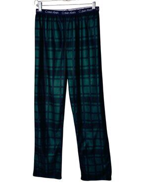Calvin Klein Boys XL Pajama Pants Lounge Plaid Green Navy Elastic Waistband